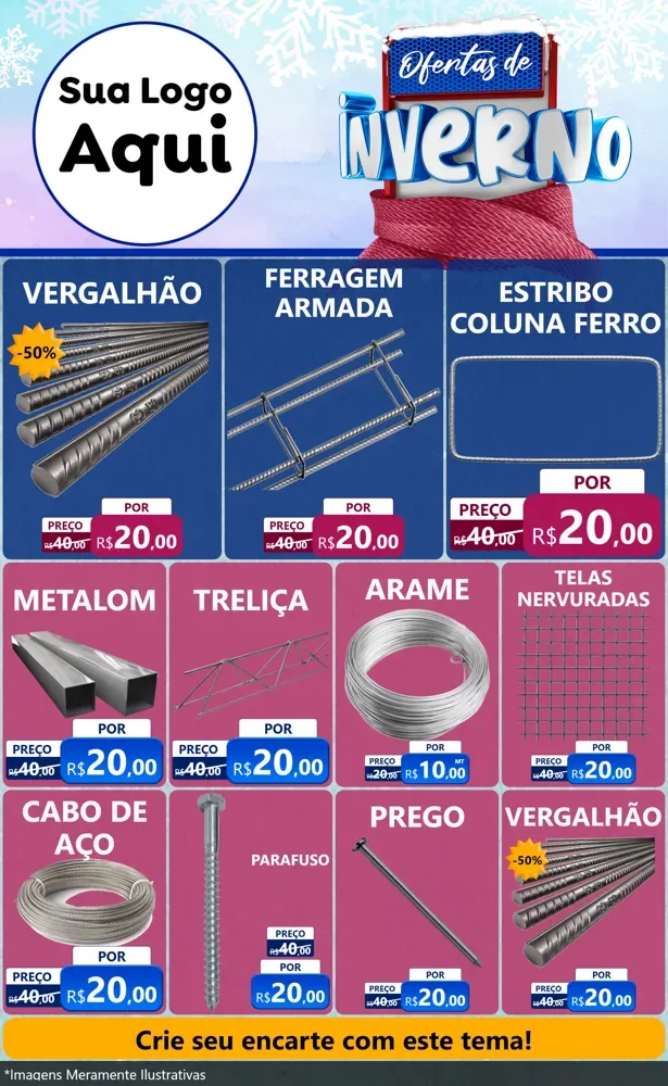 Modelo de Encarte para Encarte Grande com o tema Ofertas de Inverno para Ferragens
