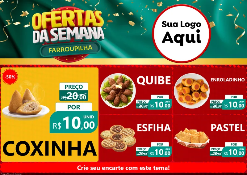 Modelo de Encarte para Encarte A4 Horizontal com o tema Ofertas da Semana Farroupilha para Salgadaria