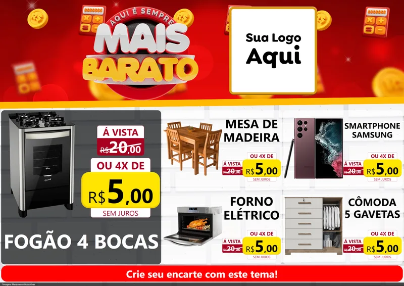 Modelo de Encarte para Encarte A4 Horizontal com o tema Mais Barato para Móveis e Eletro