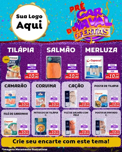 Modelo de Rede Social para Feed Instagram com o tema Pré Carnaval de Ofertas para Peixaria