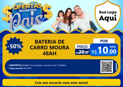 Modelo de Cartaz para Cartaz A4 Horizontal com o tema Ofertas do Dia dos Pais para Baterias Elétricas