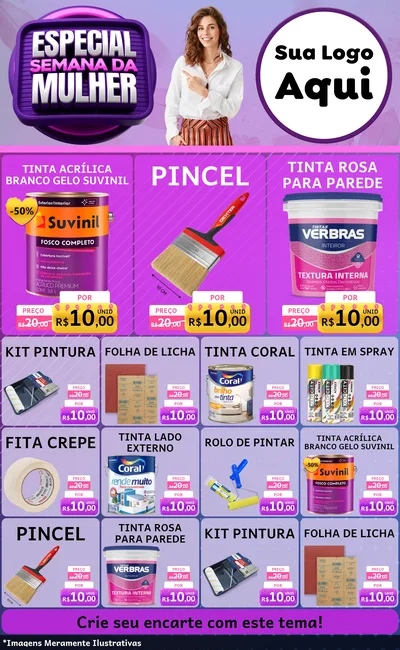 Modelo de Encarte para Encarte Grande com o tema Especial Semana da Mulher para Tintas e Ferramentas