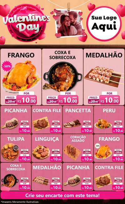 Modelo de Encarte para Encarte Grande com o tema Valentine's Day para Assados
