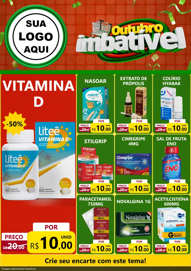 Modelo de Encarte para Encarte A4 Vertical com o tema Outubro Imbatível para Farmácia