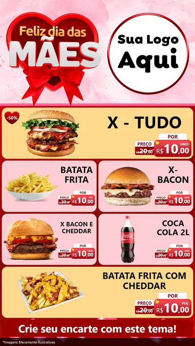 Modelo de TV para TV Vertical com o tema Feliz Dia Das Mães para Hamburgueria
