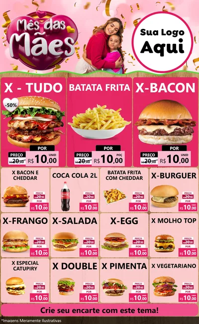 Modelo de Encarte para Encarte Grande com o tema Mês das Mães para Hamburgueria