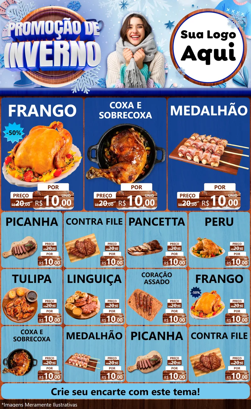 Modelo de Encarte para Encarte Grande com o tema Promoção de Inverno para Assados