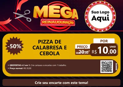 Modelo de Cartaz para Cartaz A4 Horizontal com o tema Mega Reinauguração para Pizzaria