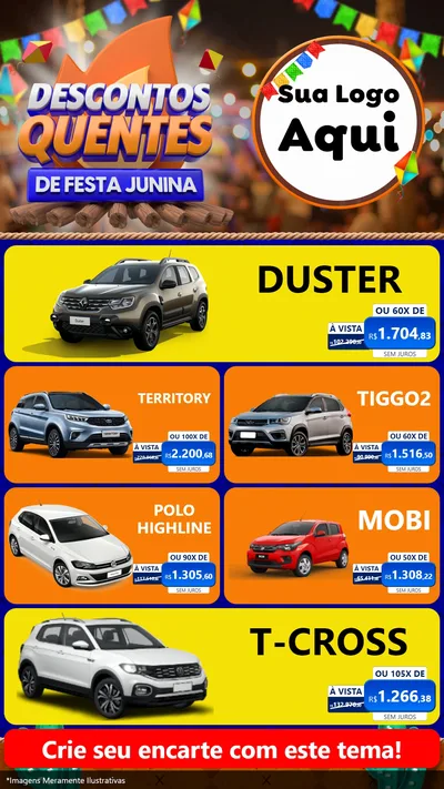 Modelo de TV para TV Vertical com o tema Descontos Quentes de Festa Junina para Concessionaria de Carros