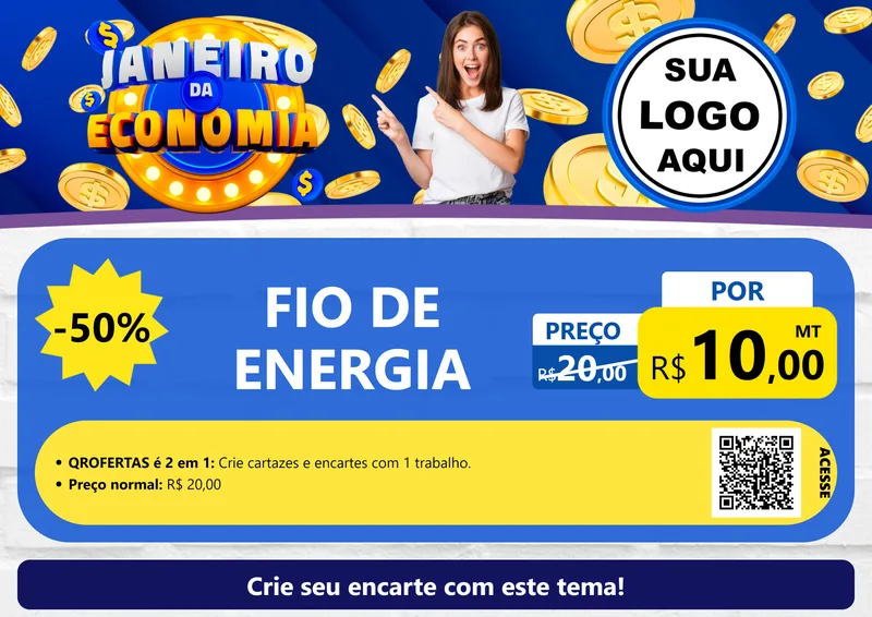 Modelo de Cartaz para Cartaz A4 Horizontal com o tema Janeiro da Economia para Materiais Elétricos