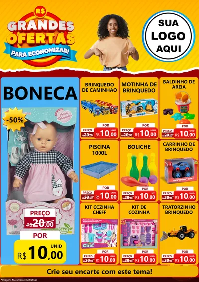Modelo de Encarte para Encarte A4 Vertical com o tema Grandes Ofertas Para Economizar! para Brinquedos