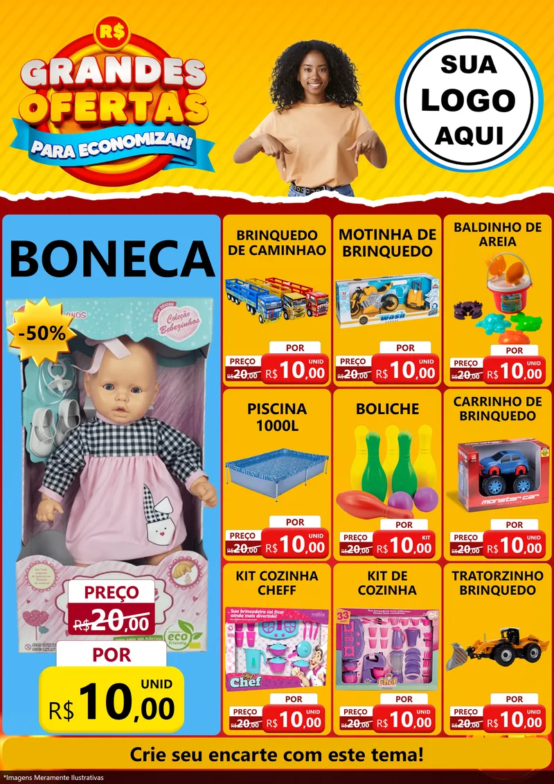 Modelo de Encarte para Encarte A4 Vertical com o tema Grandes Ofertas Para Economizar! para Brinquedos