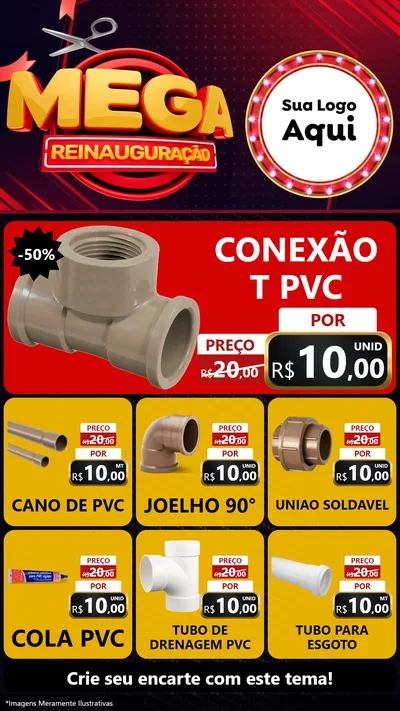Modelo de Rede Social para Stories com o tema Mega Reinauguração para Tubos e conexões