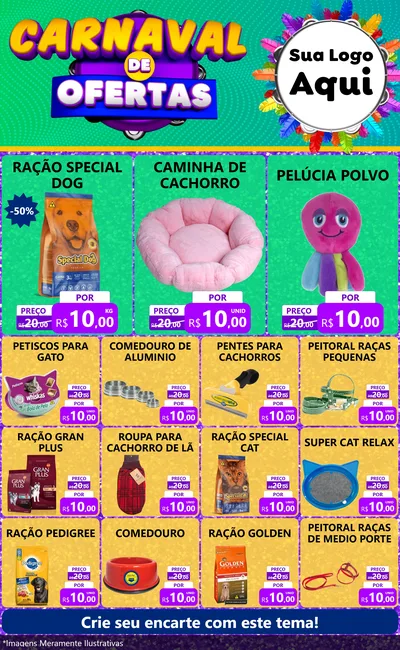 Modelo de Encarte para Encarte Grande com o tema Carnaval de Ofertas para Pet Shop