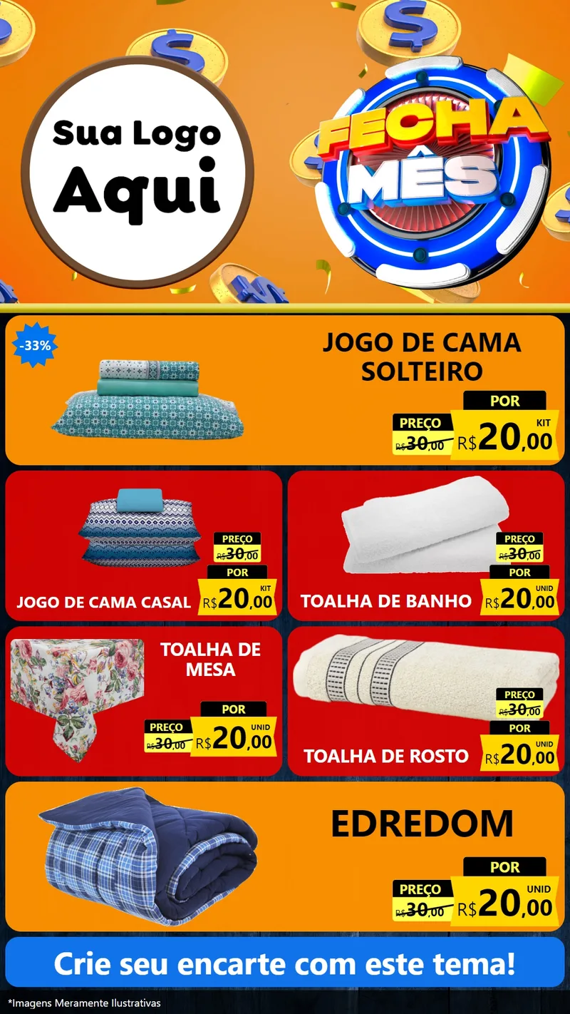 Modelo de TV para TV Vertical com o tema Fecha Mês para Cama, Mesa e Banho
