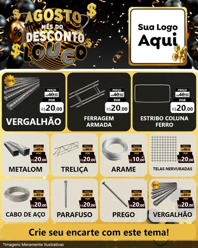 Modelo de Rede Social para Feed Instagram com o tema Agosto Mês do Desconto Louco para Ferragens