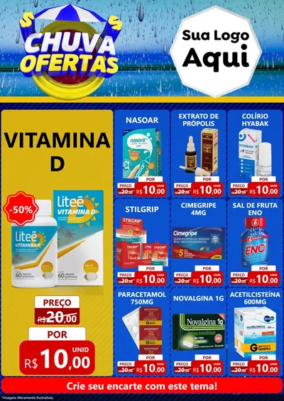 Modelo de Encarte para Encarte A4 Vertical com o tema Chuva de Ofertas para Farmácia
