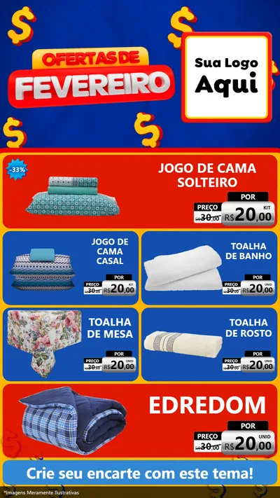 Modelo de TV para TV Vertical com o tema Ofertas de Fevereiro para Cama, Mesa e Banho