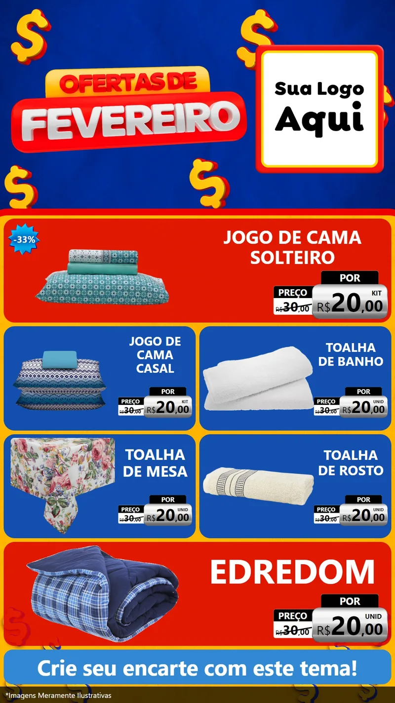 Modelo de TV para TV Vertical com o tema Ofertas de Fevereiro para Cama, Mesa e Banho
