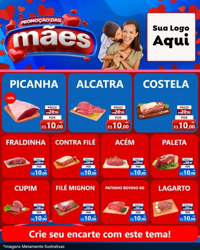 Modelo de Rede Social para Feed Instagram com o tema Promoção das Mães para Açougue