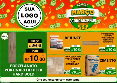 Modelo de Encarte para Encarte A4 Horizontal com o tema Comece Março Economizando para Pisos e revestimentos