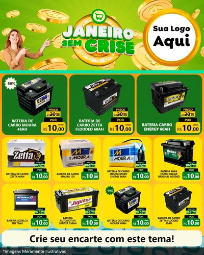 Modelo de Rede Social para Feed Instagram com o tema Janeiro Sem Crise para Baterias Elétricas