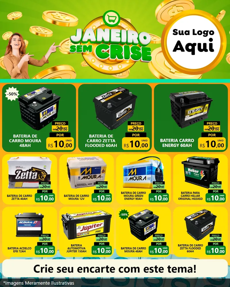 Modelo de Rede Social para Feed Instagram com o tema Janeiro Sem Crise para Baterias Elétricas