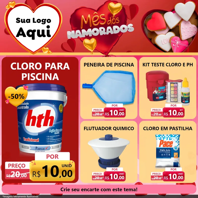 Modelo de Rede Social para Feed Facebook com o tema Mês dos Namorados para Produtos para Piscina