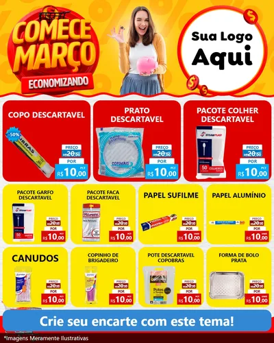 Modelo de Rede Social para Feed Instagram com o tema Comece Março Economizando para Embalagens