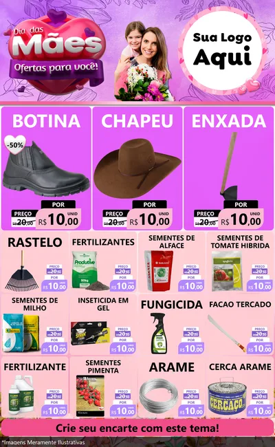 Modelo de Encarte para Encarte Grande com o tema Dia das Mães Ofertas para Você! para Agropecuária
