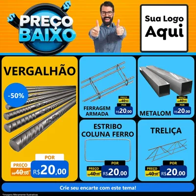 Modelo de Rede Social para Feed Facebook com o tema Preço Baixo para Ferragens