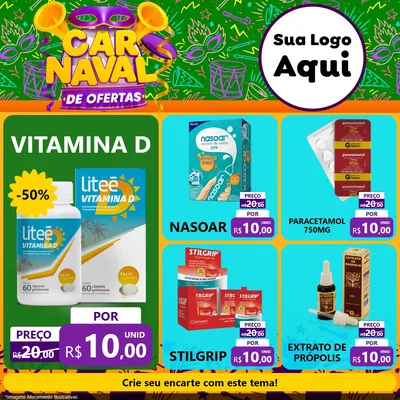Modelo de Rede Social para Feed Facebook com o tema Carnaval de Ofertas para Farmácia