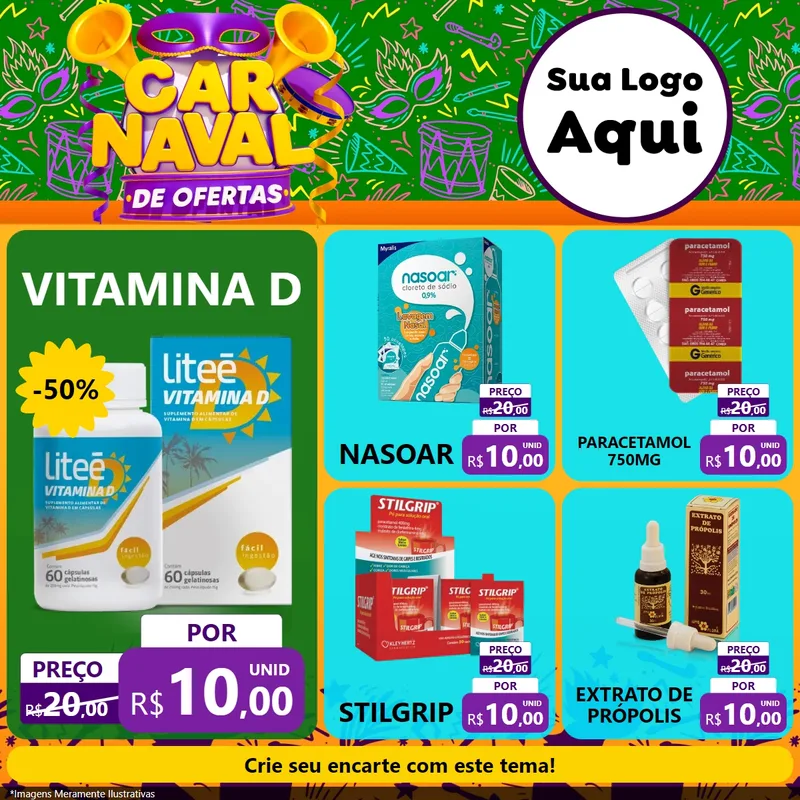 Modelo de Rede Social para Feed Facebook com o tema Carnaval de Ofertas para Farmácia