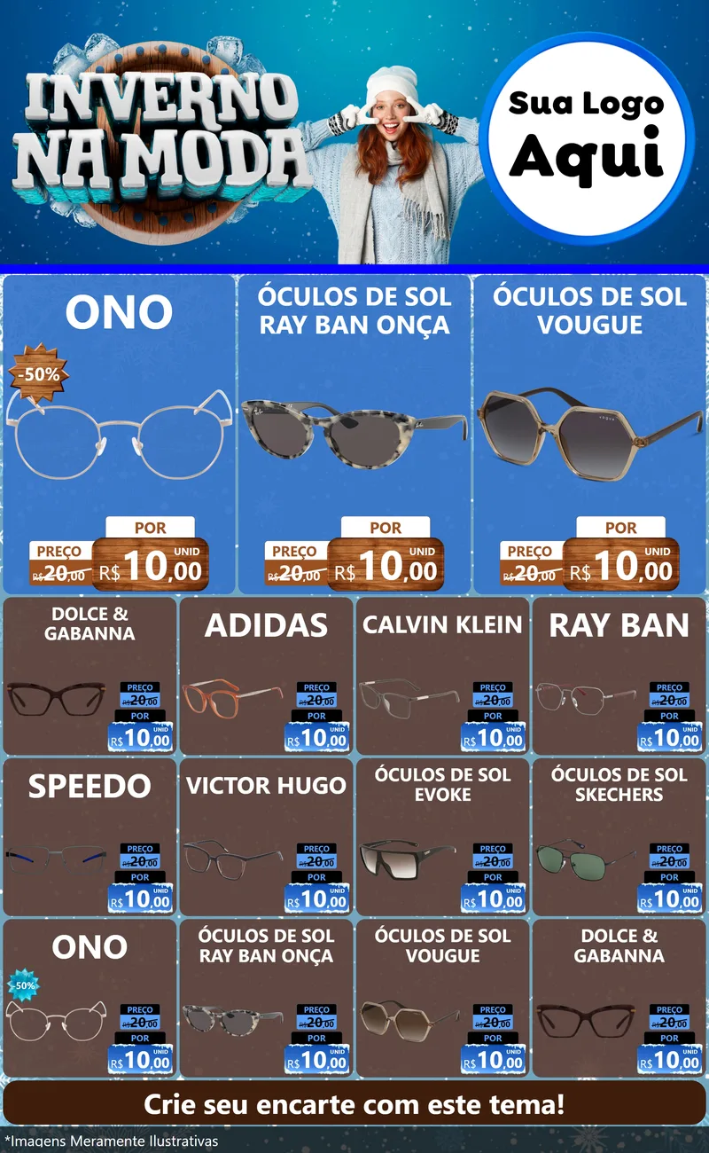 Modelo de Encarte para Encarte Grande com o tema Inverno na Moda para Óticas