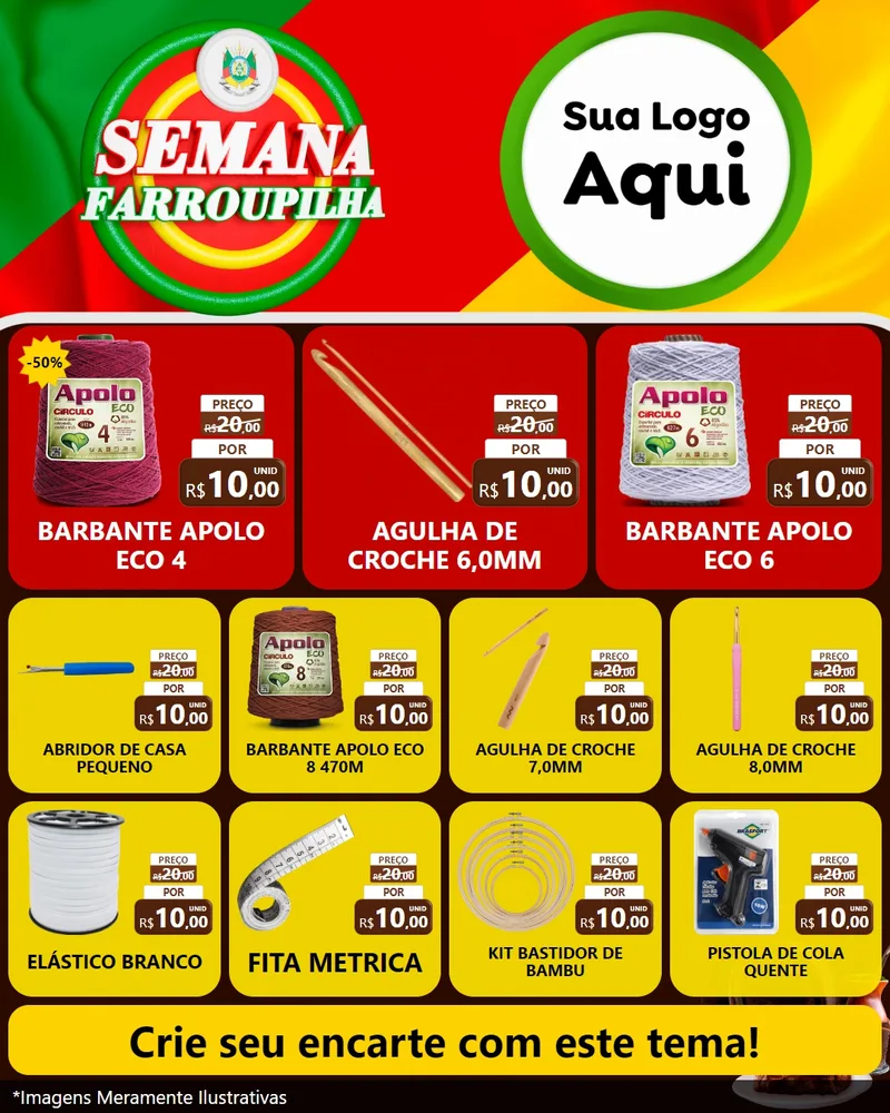 Modelo de Rede Social para Feed Instagram com o tema Semana Farroupilha para Armarinho e Aviamentos