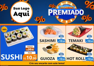 Modelo de Encarte para Encarte A4 Horizontal com o tema Janeiro Premiado para Comida japonesa