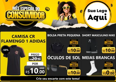 Modelo de Encarte para Encarte A4 Horizontal com o tema Mês Especial do Consumidor para Roupas e acessórios