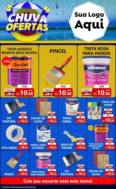 Modelo de Encarte para Encarte Grande com o tema Chuva de Ofertas para Tintas e Ferramentas