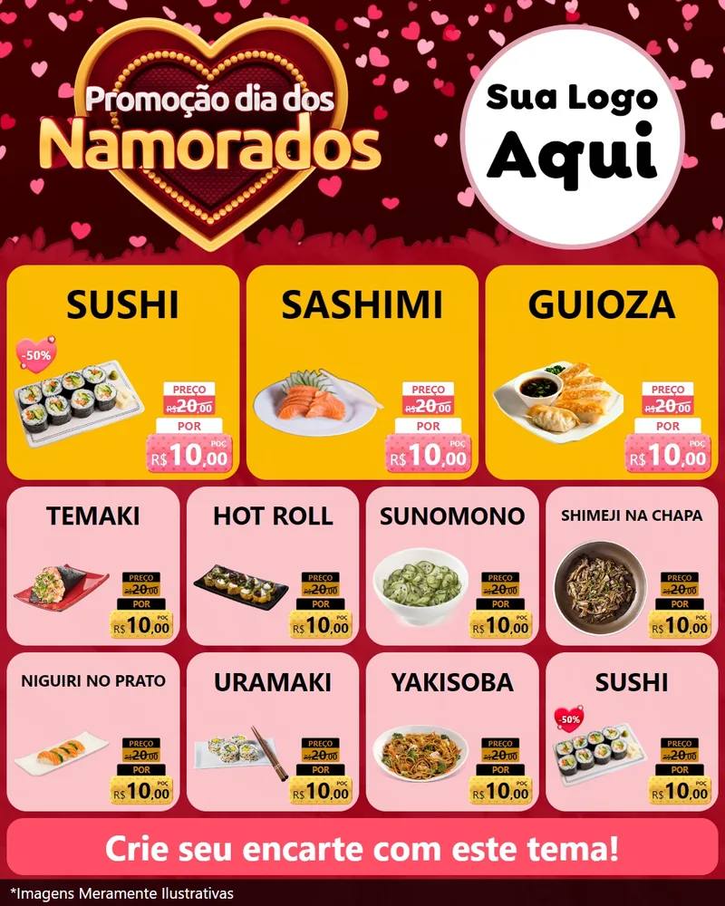 Modelo de Rede Social para Feed Instagram com o tema Promoção Dia Dos Namorados para Comida japonesa