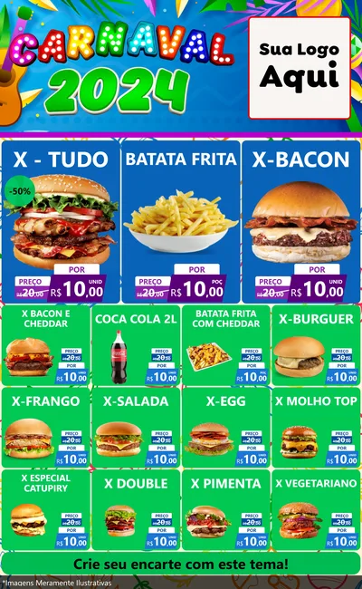 Modelo de Encarte para Encarte Grande com o tema Carnaval 2027 para Hamburgueria