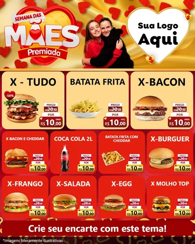 Modelo de Rede Social para Feed Instagram com o tema Semana das Mães Premiada para Hamburgueria