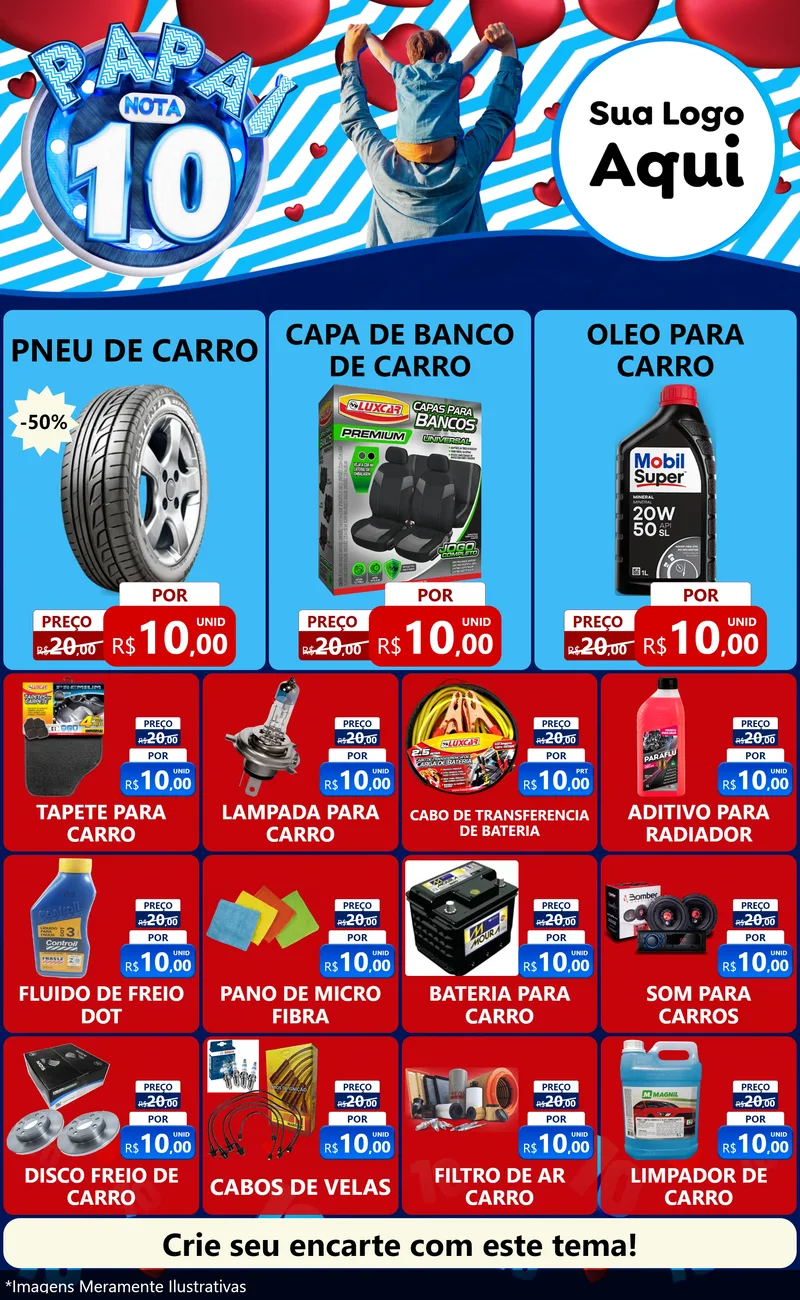 Modelo de Encarte para Encarte Grande com o tema Papai Nota 10 para Auto peças