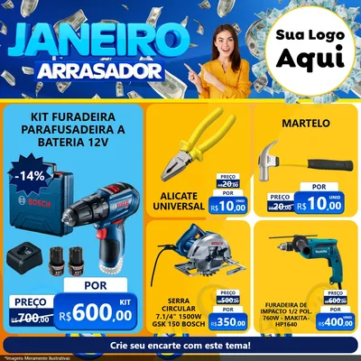 Modelo de Rede Social para Feed Facebook com o tema Janeiro Arrasador para Maquinas e Ferramentas