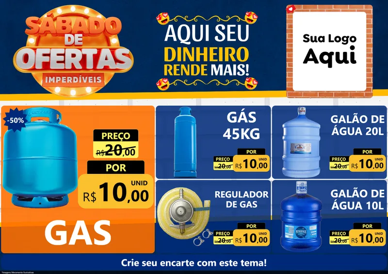 Modelo de Encarte para Encarte A4 Horizontal com o tema Sábado de Ofertas Imperdíveis para Água e gás