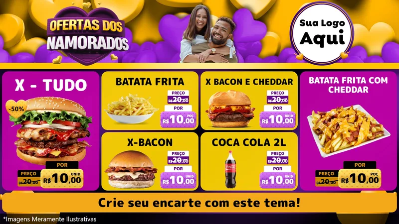 Modelo de TV para TV Horizontal com o tema Oferta Dos Namorados para Hamburgueria