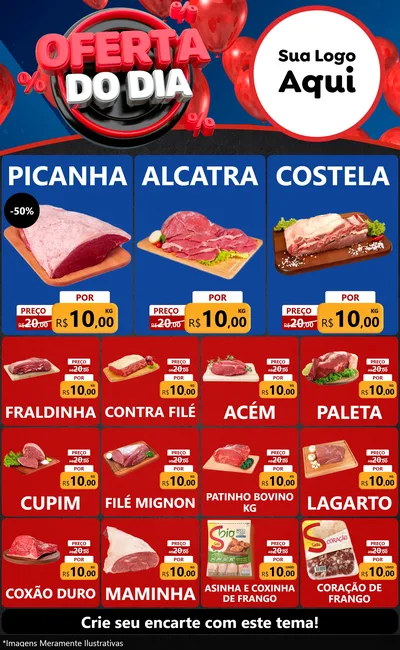 Modelo de Encarte para Encarte Grande com o tema Oferta do Dia para Açougue