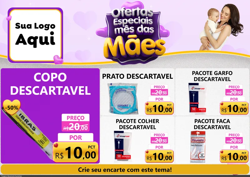 Modelo de Encarte para Encarte A4 Horizontal com o tema Ofertas Especiais - Mês das Mães para Embalagens