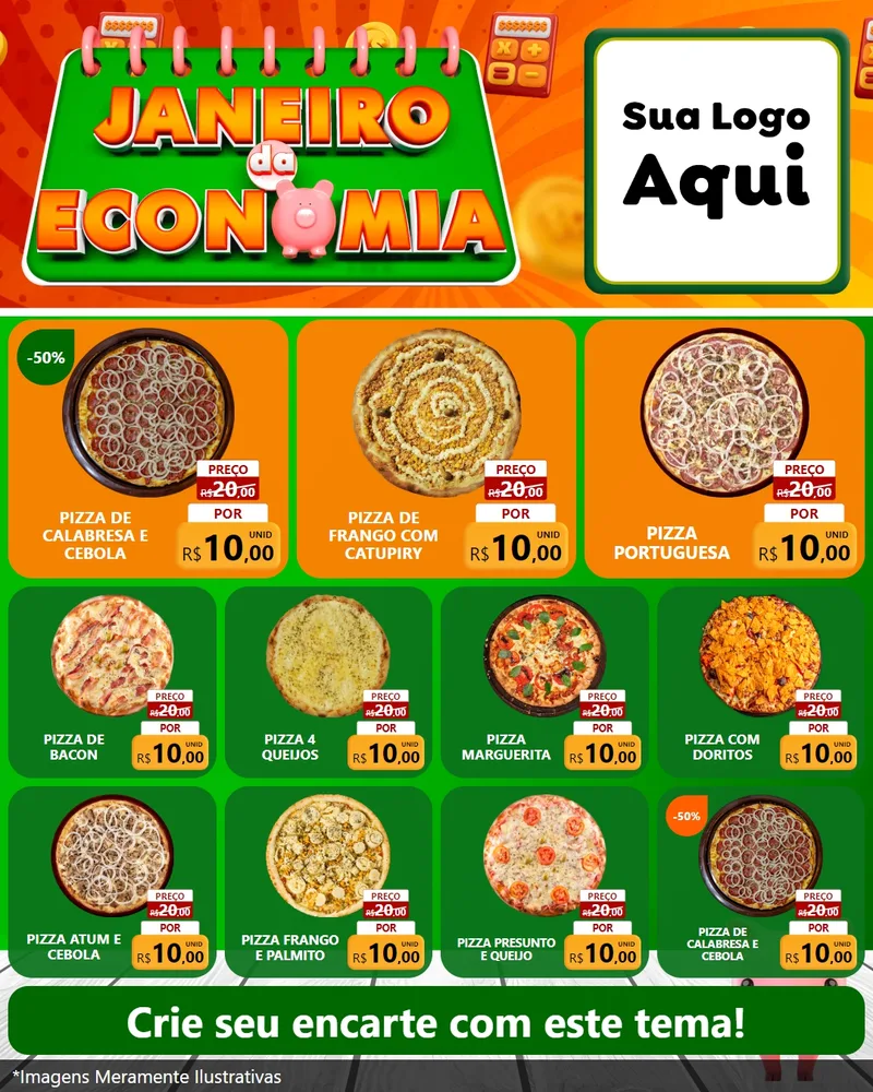 Modelo de Rede Social para Feed Instagram com o tema Janeiro da Economia para Pizzaria