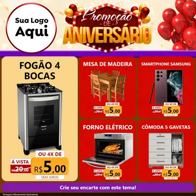 Modelo de Rede Social para Feed Facebook com o tema Promoção de Aniversário para Móveis e Eletro