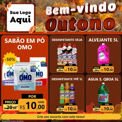Modelo de Rede Social para Feed Facebook com o tema Bem-vindo Outono para Produtos de Limpeza